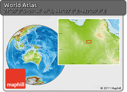 Physical Location Map of the Area around 21° 3' 11" S, 142° 1' 30" E