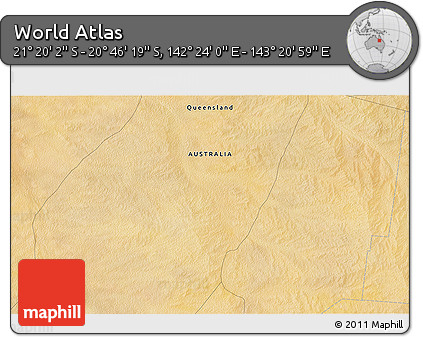 Satellite 3D Map of the Area around 21° 3' 11" S, 142° 52' 30" E