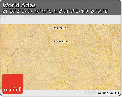 Satellite 3D Map of the Area around 21° 3' 11" S, 142° 52' 30" E