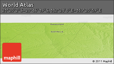 Physical Panoramic Map of the Area around 21° 3' 11" S, 142° 52' 30" E