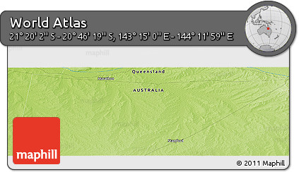 Physical Panoramic Map of the Area around 21° 3' 11" S, 143° 43' 29" E