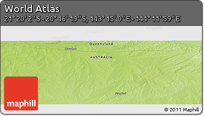 Physical Panoramic Map of the Area around 21° 3' 11" S, 143° 43' 29" E