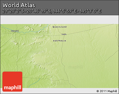 Physical 3D Map of the Area around 21° 3' 11" S, 144° 34' 29" E