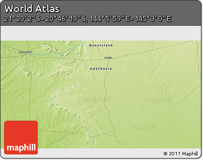 Physical 3D Map of the Area around 21° 3' 11" S, 144° 34' 29" E