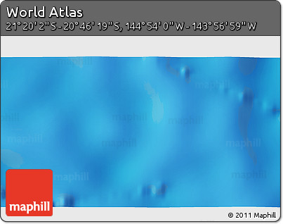 Physical 3D Map of the Area around 21° 3' 11" S, 144° 25' 30" W