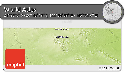 Physical Panoramic Map of the Area around 21° 3' 11" S, 145° 25' 30" E