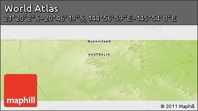 Physical Panoramic Map of the Area around 21° 3' 11" S, 145° 25' 30" E