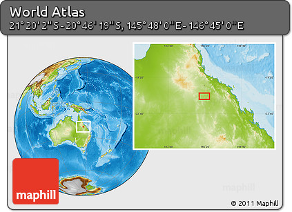 Physical Location Map of the Area around 21° 3' 11" S, 146° 16' 30" E