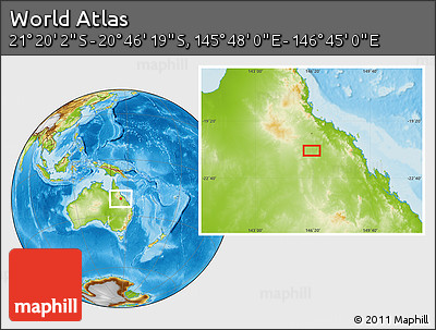 Physical Location Map of the Area around 21° 3' 11" S, 146° 16' 30" E