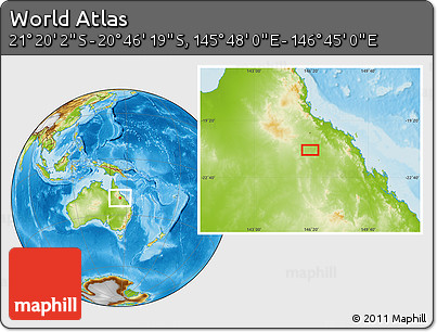 Physical Location Map of the Area around 21° 3' 11" S, 146° 16' 30" E