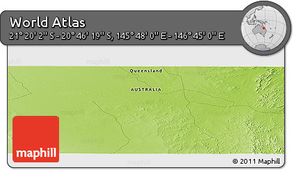 Physical Panoramic Map of the Area around 21° 3' 11" S, 146° 16' 30" E
