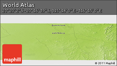 Physical Panoramic Map of the Area around 21° 3' 11" S, 146° 16' 30" E