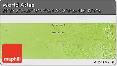 Physical Panoramic Map of the Area around 21° 3' 11" S, 146° 16' 30" E