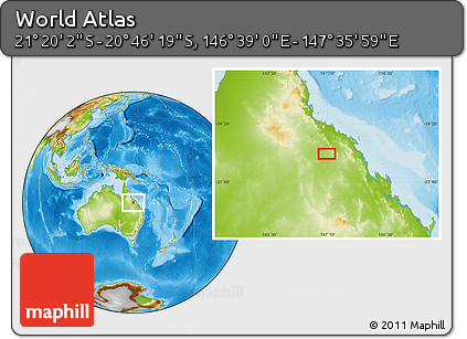 Physical Location Map of the Area around 21° 3' 11" S, 147° 7' 30" E