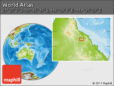 Physical Location Map of the Area around 21° 3' 11" S, 147° 7' 30" E