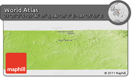 Physical Panoramic Map of the Area around 21° 3' 11" S, 147° 7' 30" E