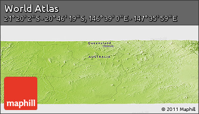 Physical Panoramic Map of the Area around 21° 3' 11" S, 147° 7' 30" E
