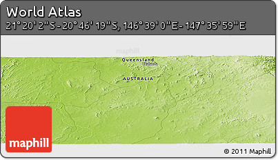 Physical Panoramic Map of the Area around 21° 3' 11" S, 147° 7' 30" E