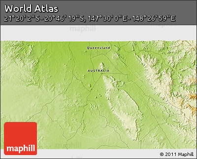 Physical 3D Map of the Area around 21° 3' 11" S, 147° 58' 29" E