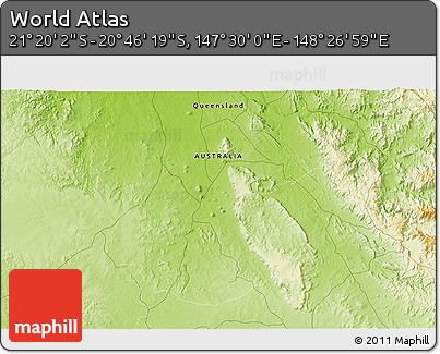 Physical 3D Map of the Area around 21° 3' 11" S, 147° 58' 29" E