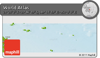 Physical Panoramic Map of the Area around 21° 3' 11" S, 149° 40' 30" E