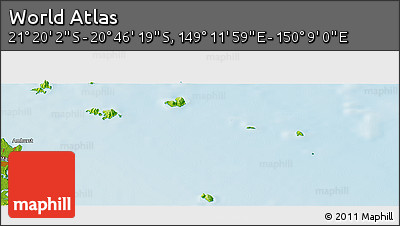 Physical Panoramic Map of the Area around 21° 3' 11" S, 149° 40' 30" E