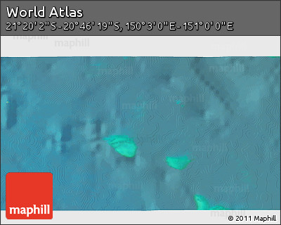 Satellite 3D Map of the Area around 21° 3' 11" S, 150° 31' 30" E