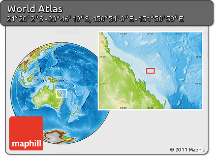 Physical Location Map of the Area around 21° 3' 11" S, 151° 22' 30" E