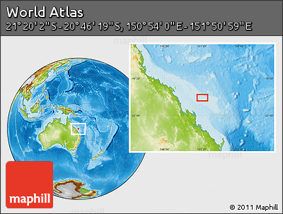 Physical Location Map of the Area around 21° 3' 11" S, 151° 22' 30" E