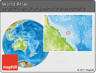 Physical Location Map of the Area around 21° 3' 11" S, 151° 22' 30" E