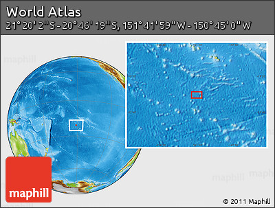 Physical Location Map of the Area around 21° 3' 11" S, 151° 13' 29" W