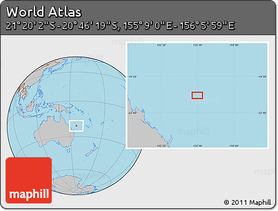 Gray Location Map of the Area around 21° 3' 11" S, 155° 37' 30" E