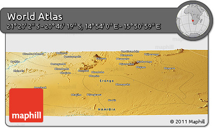 Physical Panoramic Map of the Area around 21° 3' 11" S, 15° 22' 30" E
