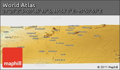 Physical Panoramic Map of the Area around 21° 3' 11" S, 15° 22' 30" E