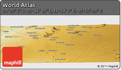 Physical Panoramic Map of the Area around 21° 3' 11" S, 15° 22' 30" E