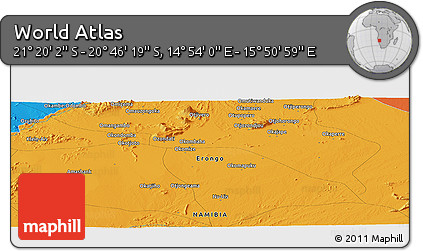 Political Panoramic Map of the Area around 21° 3' 11" S, 15° 22' 30" E