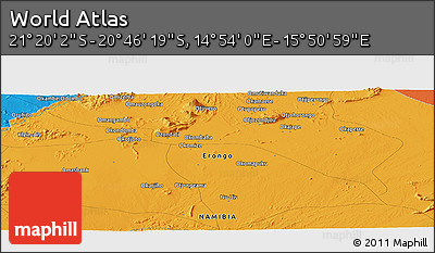Political Panoramic Map of the Area around 21° 3' 11" S, 15° 22' 30" E