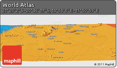 Political Panoramic Map of the Area around 21° 3' 11" S, 15° 22' 30" E