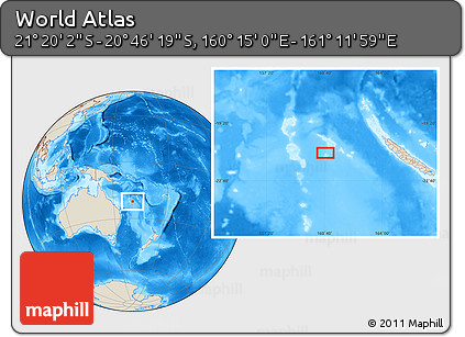 Shaded Relief Location Map of the Area around 21° 3' 11" S, 160° 43' 29" E