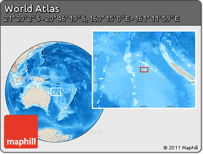 Shaded Relief Location Map of the Area around 21° 3' 11" S, 160° 43' 29" E