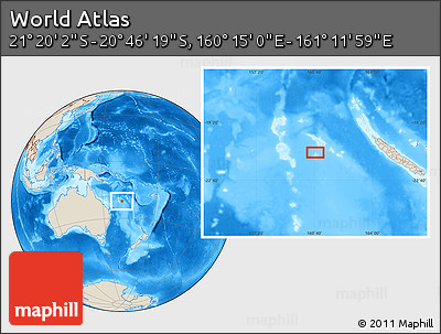Shaded Relief Location Map of the Area around 21° 3' 11" S, 160° 43' 29" E