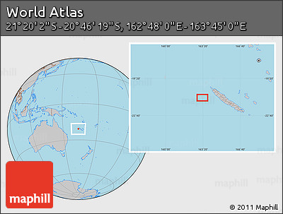 Gray Location Map of the Area around 21° 3' 11" S, 163° 16' 30" E