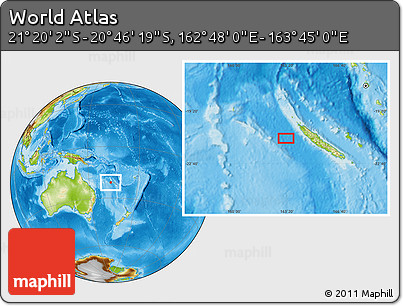 Physical Location Map of the Area around 21° 3' 11" S, 163° 16' 30" E