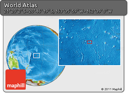 Physical Location Map of the Area around 21° 3' 11" S, 163° 7' 30" W