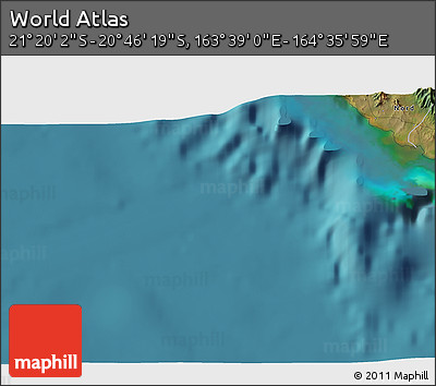 Satellite 3D Map of the Area around 21° 3' 11" S, 164° 7' 30" E