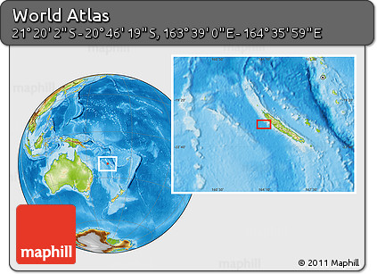 Physical Location Map of the Area around 21° 3' 11" S, 164° 7' 30" E