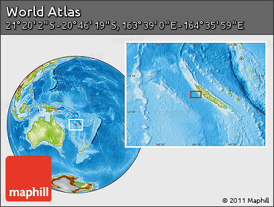 Physical Location Map of the Area around 21° 3' 11" S, 164° 7' 30" E