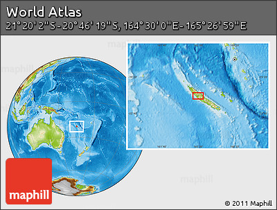 Physical Location Map of the Area around 21° 3' 11" S, 164° 58' 29" E