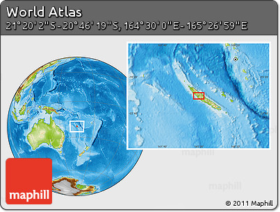 Physical Location Map of the Area around 21° 3' 11" S, 164° 58' 29" E