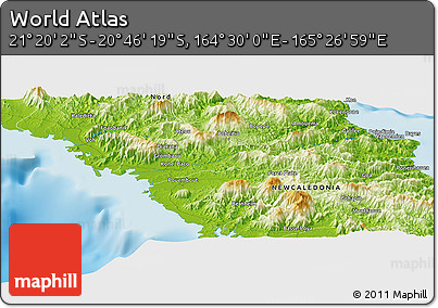 Physical Panoramic Map of the Area around 21° 3' 11" S, 164° 58' 29" E